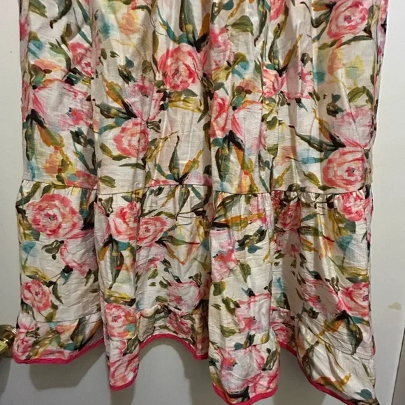 Umgee Womens Ruffled Sleeveless Off White Dress w/pink flowers & Foliage,Sz XL - Picture 3 of 8